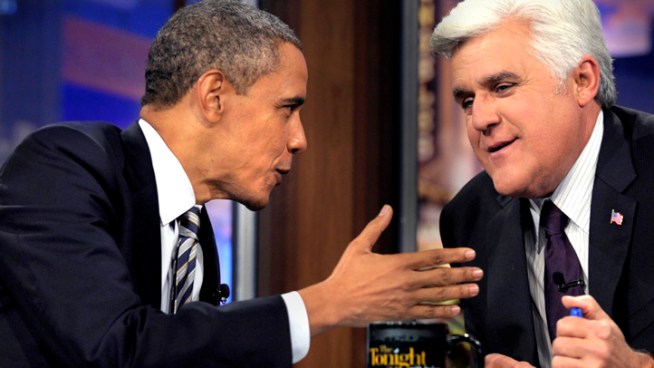Jay Leno discusses his approach to political humor ahead of President Barack Obama's appearance on Wednesday's 