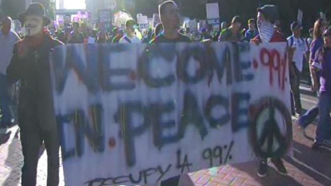 Occupy LA protesters took part in a nationwide day of action Thursday to mark two months since the start of the Occupy Wall Street movement.
