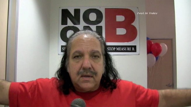At a No on Measure B election party Tuesday night, legendary porn actor Ron Jeremy said the condom-mandating measure would push porn production out of LA County, saying 