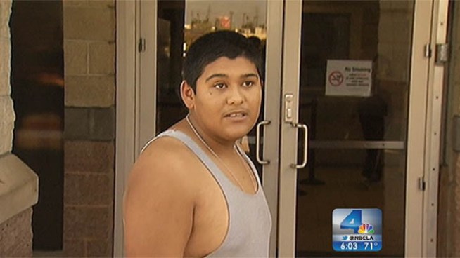 Fernando Salgado, 18, negotiated a plea deal in which he pleaded guilty to one count each of sexual penetration with a foreign object and assault with a deadly weapon in exchange for a stayed sentence if he truthfully testifies against his teacher, officials say. The pair is under investigation for an alleged hazing scandal at A.B. Miller High School. Jacob Rascon reports from Fontana for the NBC4 News at 5 p.m. on July 16, 2012.