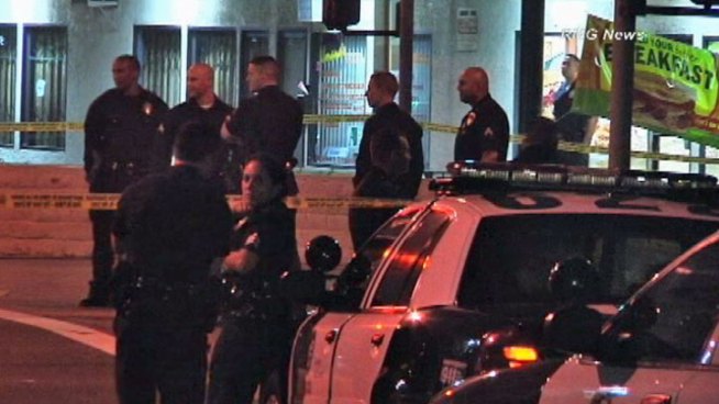 A man suspected of robbing Subway near downtown Los Angeles was shot by police, who said he pointed a gun at officers. NBC4's Reggie Kumar reports from Pico-Union on Today in LA Weekend on Saturday, March 16, 2013.