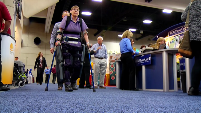Theresa Hannigan is an Army veteran who uses the Re-walk Rehabilitation System, an exoskeleton for those whose lower limbs are paralyzed. The unique device is helping wounded vets find ways to walk again. NBC 7's Lea Sutton reports.