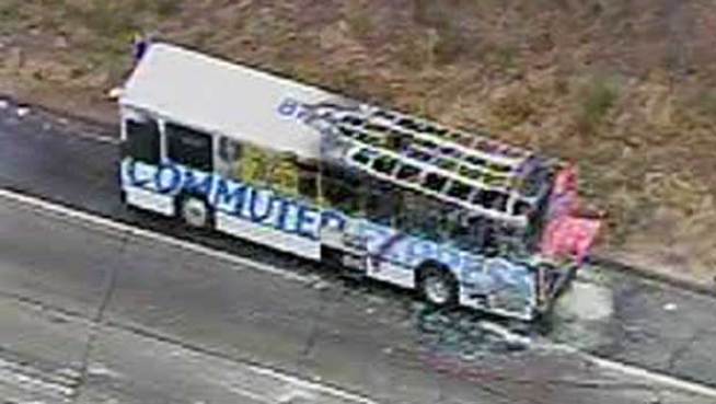 Commuter Bus Catches Fire on 101 Freeway