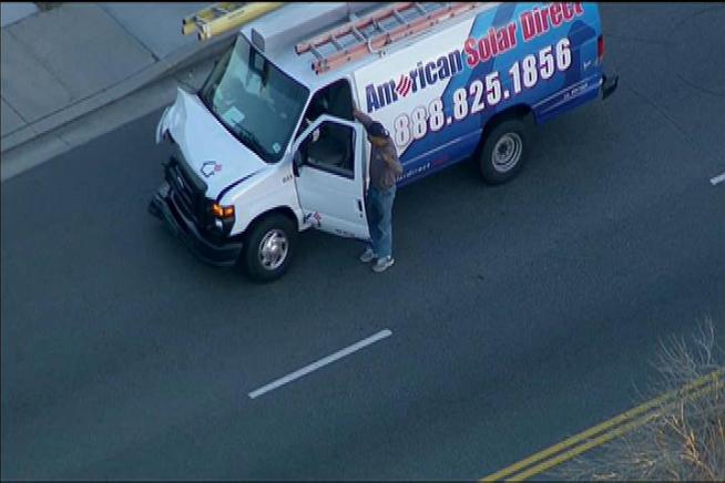 Police chased a man driving a commercial van from the Whiteman Airport in Pacoima, through North Hollywood and into Burbank. He slammed into the rear of a sedan before rolling to a stop and surrendering to police. Beverly White reports for the NBC4 News at 11 p.m. on Jan. 21, 2013.