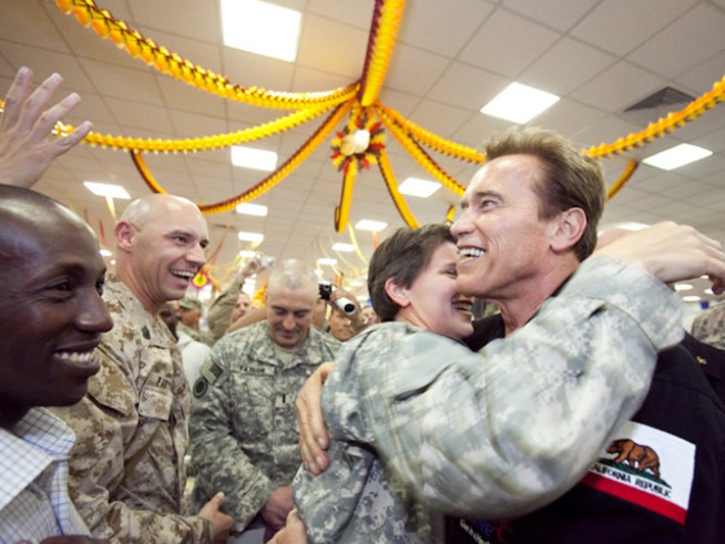 Schwarzenegger Pumps Up Troops