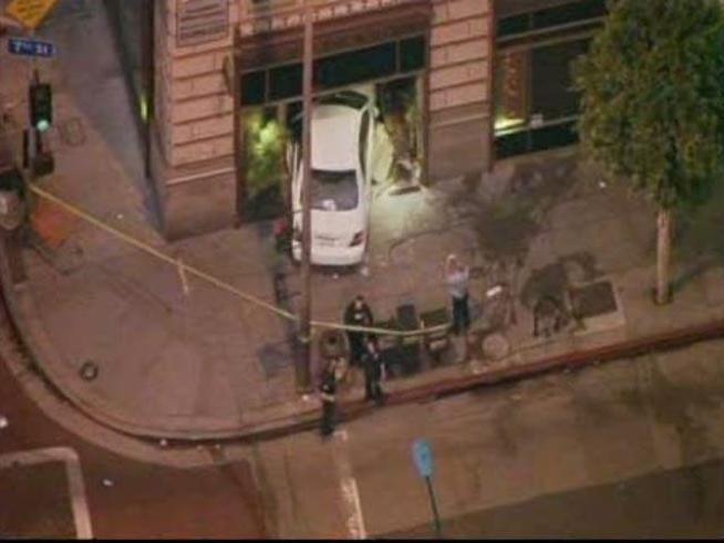 A car collided with another vehicle in downtown <a title=