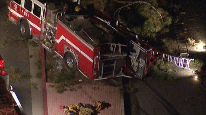 An Orange County Fire Authority truck slammed into a massive tree Wednesday evening in a crash that was apparently powerful enough to sever the emergency vehicle's engine. Kim Baldonado reports for the NBC4 News at 11 p.m. on March 13, 2013.
