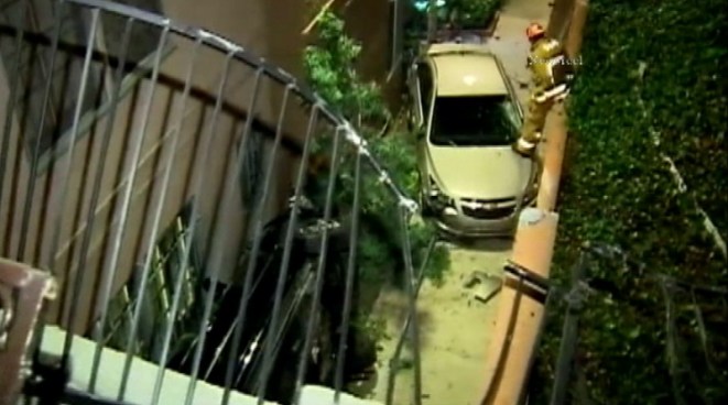 A limo carrying four men  and three women to an after party in Hollywood Hills when the driver apparently made a shifting mistake and rammed the limo into a parked car, causing both vehicles to plunge down a 20-foot embankment. Antonio Castelan reports from Hollywood for the NBC4 News at 6 p.m. on Oct. 27, 2012.