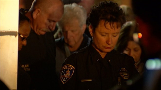 Dozens of residents and law enforcement attended a vigil Thursday night for a Riverside police officer allegedly killed by Christopher Dorner, a disgruntled former LAPD officer suspected of targeting his former colleagues. Janet Kwak reports for the NBC4 News at 11 p.m. on Feb. 7, 2013.