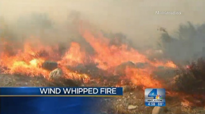 Smoke from a wind-blown brush fire darkened the sky over a north Fontana neighborhood Friday, but crews were able to contain the blaze before it did any damage. The 340-acre fire started along the 15 Freeway, and burned in a rectangle formation. Craig Fiegener reports from Fontana for the NBC4 News at 5 p.m. on Oct. 26, 2012.