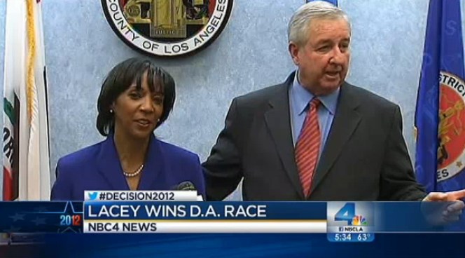 After a long, often acrimonious campaign, voters in Los Angeles County have elected the first female and the first African-American to lead the district attorney's office. Lead Deputy Jackie Lacey will replace her retiring boss Steve Cooley. Ted Chen reports from Downtown LA for the NBC4 News at 5 p.m. on Nov. 7, 2012.