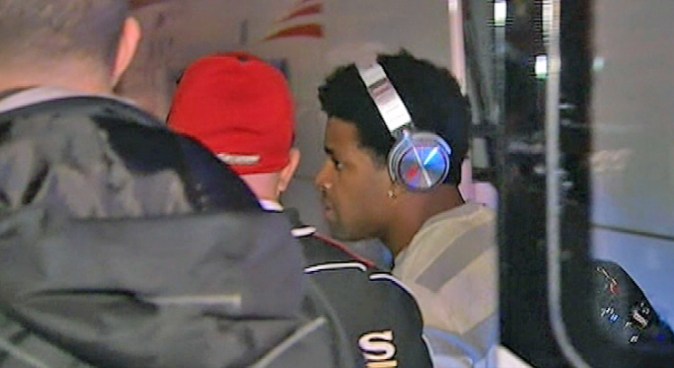 The story of a sexual assault allegation against Michael Crabtree broke while the team was flying to Atlanta to take on the Falcons in the NFC Championship. Crabtree, seen in the this video, arrived with the team, but had no comment.