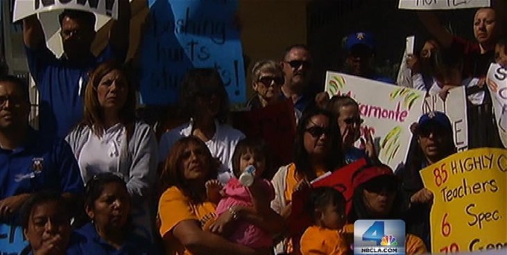 Former Miramonte Elementary School teachers read anonymous statements, at times through tears, written by their colleagues, now housed at Augustus Hawkins High School. The words represent the collective voice of nearly 90 teachers and a total of 128 staffers who were transferred from Miramonte after the arrest of two former teachers on charges of sexual abuse against students. Lolita Lopez reports from South LA for the NBC4 News at 5 p.m. on May 3, 2012.