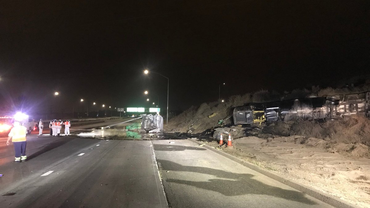 Tanker Rollover Spills Thousands of Gallons of Tar on 210 Freeway in