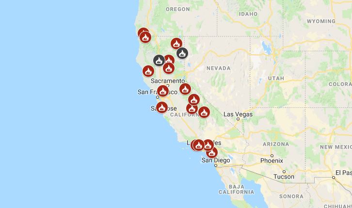 Map See Where Wildfires Are Burning In California Nbc Los Angeles