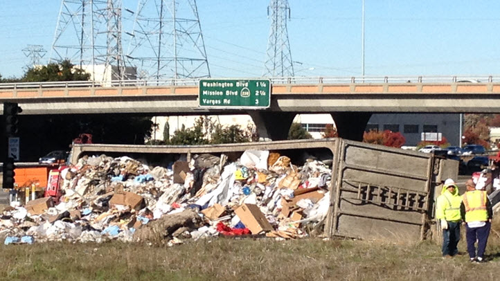 Big Rig Carrying 22 Tons of Garbage Overturns on Interstate 680 in ...