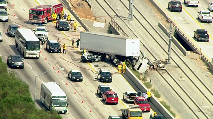 3 Hospitalized in Big Rig Crash That Shut Down Lanes of 210 Freeway in ...