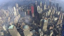 Aerial View Shows Ground Zero Of The World Trade Center Disaster Area September 22, 2001 In New York City