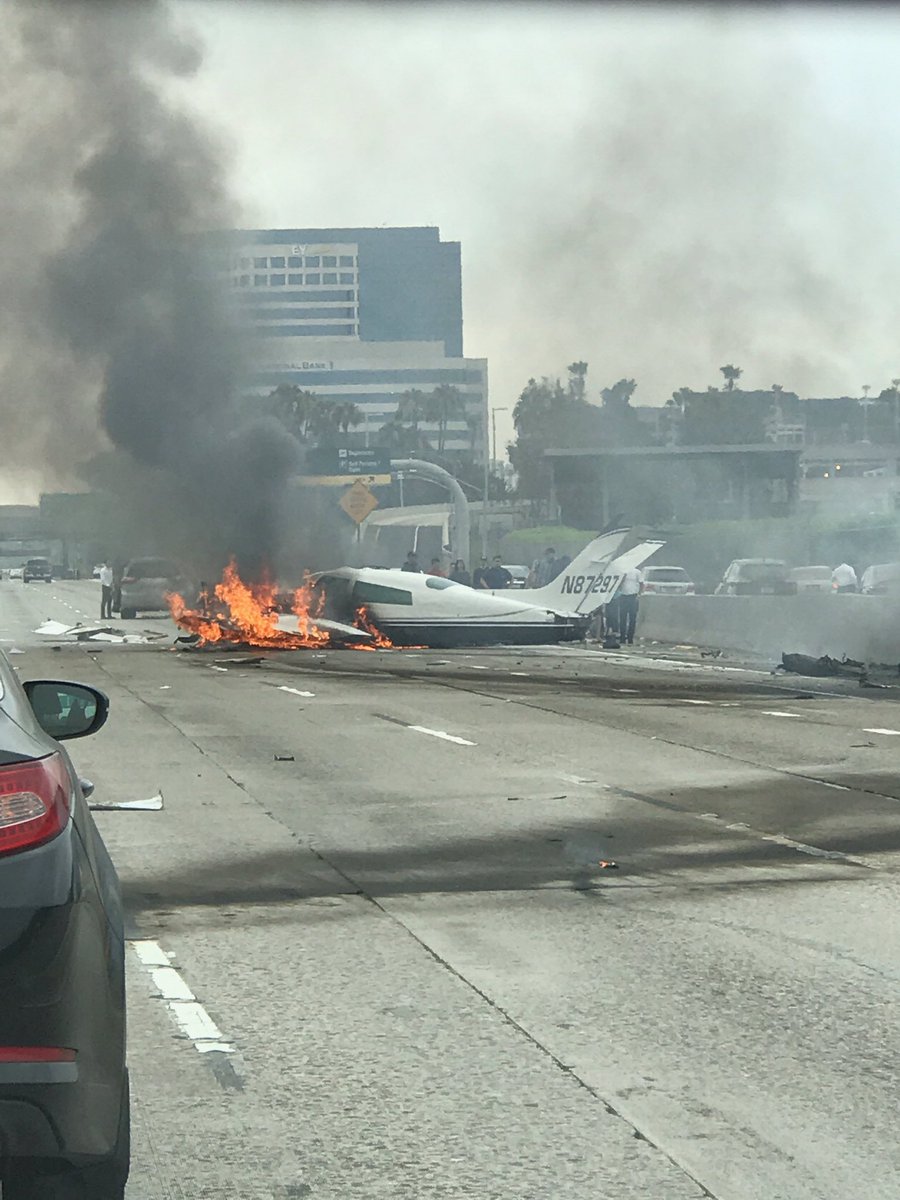 Photos: Aftermath of Fiery Plane Crash on 405 Freeway in Orange County