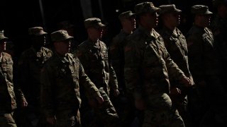 Members of the New York Army National Guard march during the annual St. Patrick’s Day parade on 5th Avenue, March 17, 2017 in New York City.