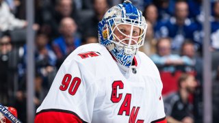 Emergency goalie David Ayres makes his NHL debut at Scotiabank Arena on February 22, 2020 in Toronto, Canada.