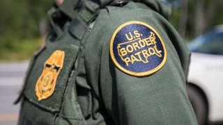 This Aug. 1, 2018, photo shows a patch on the uniform of a U.S. Border Patrol agent at a highway checkpoint in West Enfield, Maine. The checkpoint took place approximately 80 miles from the U.S.-Canada border.