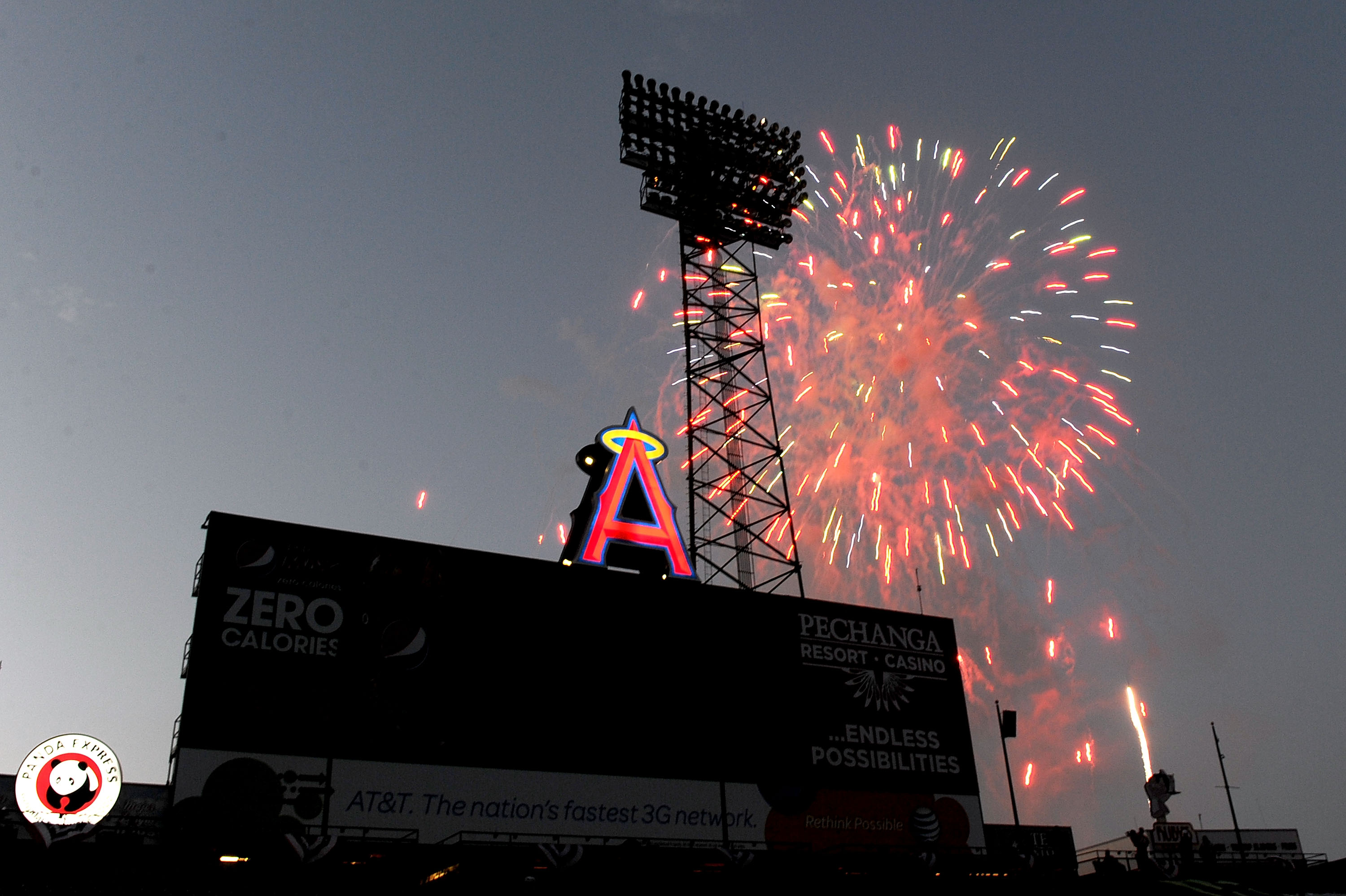 ANAHEIM, CA - JULY 11: Fireworks display after the MLB All Star Game Celebrity Softball Game at Angels Stadium of Anaheim on July 11, 2010 in Anaheim, California. (Photo by Michael Buckner/Getty Images)