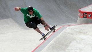 LOS ANGELES, CA – AUGUST 1: Jeff Grosso performs during the Skateboard Park Legends Final at the Event Deck at LA LIVE during X Games 16 on August 1, 2010 in Los Angeles, California. (Photo by Stephen Dunn/Getty Images