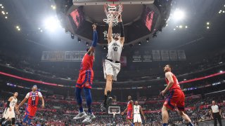 Ivica Zubac #40 of the LA Clippers dunks the ball against the Detroit Pistons on January 2, 2020 at STAPLES Center in Los Angeles, California.