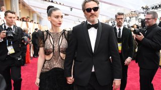 Joaquin Phoenix and Rooney Mara arrive for the 92nd Oscars at the Dolby Theatre in Hollywood, California, on Feb. 9, 2020.