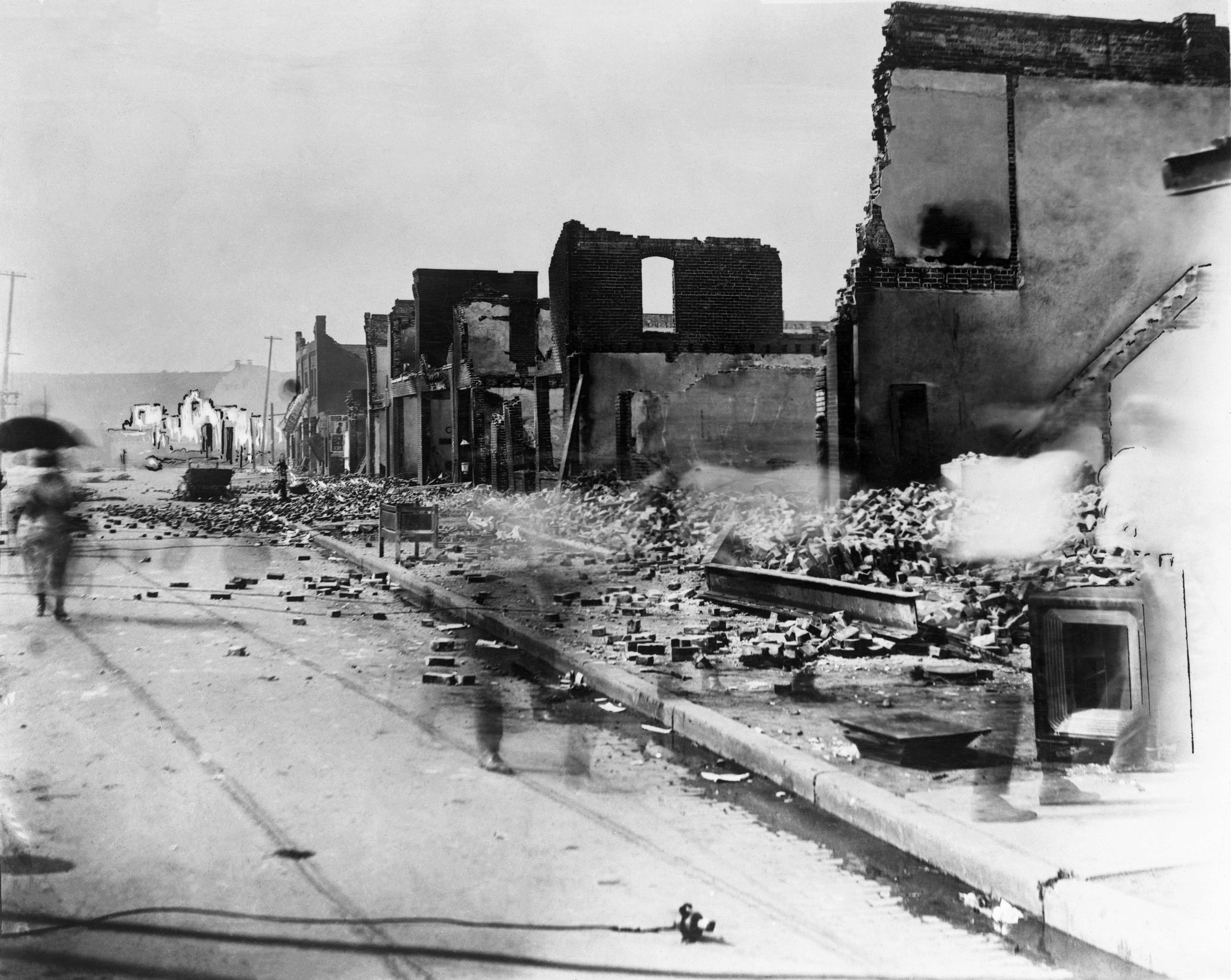 Destroyed buildings in the wake of the Tulsa Race Massacre
