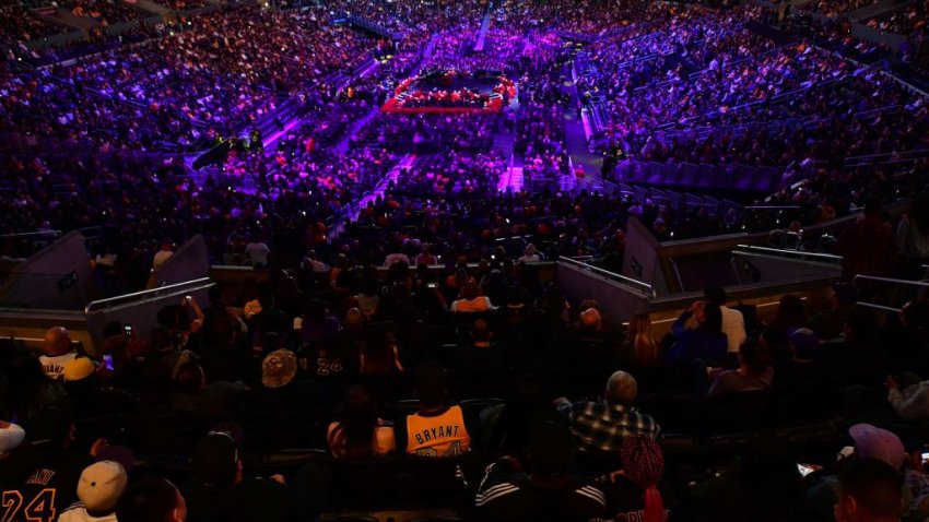 Tears Laughter And Embraces Punctuate Somber Kobe And Gianna Bryant Memorial At Staples Center Nbc Los Angeles