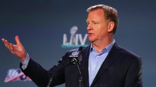 NFL Commissioner Roger Goodell speaks at a news conference on Jan. 29, 2020, at the Hilton Downtown in Miami.