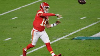 Patrick Mahomes of the Kansas City Chiefs throws a pass against the San Francisco 49ers in Super Bowl LIV at Hard Rock Stadium on Feb. 2, 2020, in Miami. The Chiefs won 31-20.