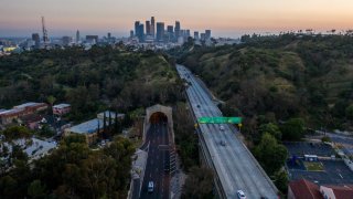 APRIL 28, 2020 - The 110 Freeway toward downtown.