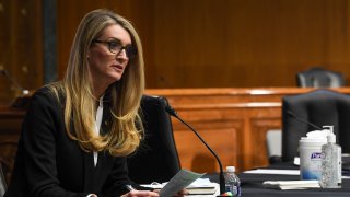 U.S. Senator Kelly Loeffler (R-GA) questions the witnesses, who were appearing remotely, during the Senate Committee for Health, Education, Labor, and Pensions hearing on COVID-19 May 12, 2020 in Washington, D.C.