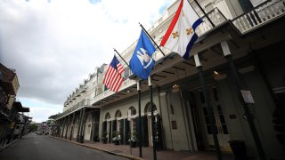 flags in New Orleans' French Quarter
