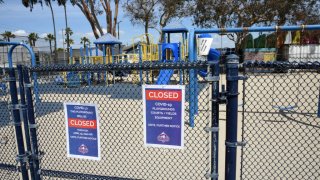 LONG BEACH, CA – MARCH 28: City playgrounds were closed in many cities as California Gov. Gavin Newsom directed all Californians to stay at home and maintain safe distances from each other amid Coronavirus worldwide outbreak, March 28, 2020 in Long Beach, California. (Photo by Bob Riha, Jr./Getty Images)