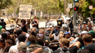 Hundreds protest in support of Black Lives Matter and against the death of George Floyd by police on Venice Blvd. in Venice on June 2, 2020.
