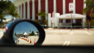 The City of Los Angeles is now providing free COVID-19 testing to all Los Angeles County residents, whether or not you are experiencing COVID-19 symptoms, in Los Angeles, United States, on June 8, 2020. The Los Angeles Forum parking lot is organized to test hundreds of people per day, by appointment only.