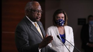 House Majority Whip James Clyburn (D-SC) answers reporters' questions during a news conference with Speaker of the House Nancy Pelosi (D-CA) at the U.S. Capitol April 30, 2020 in Washington, DC.