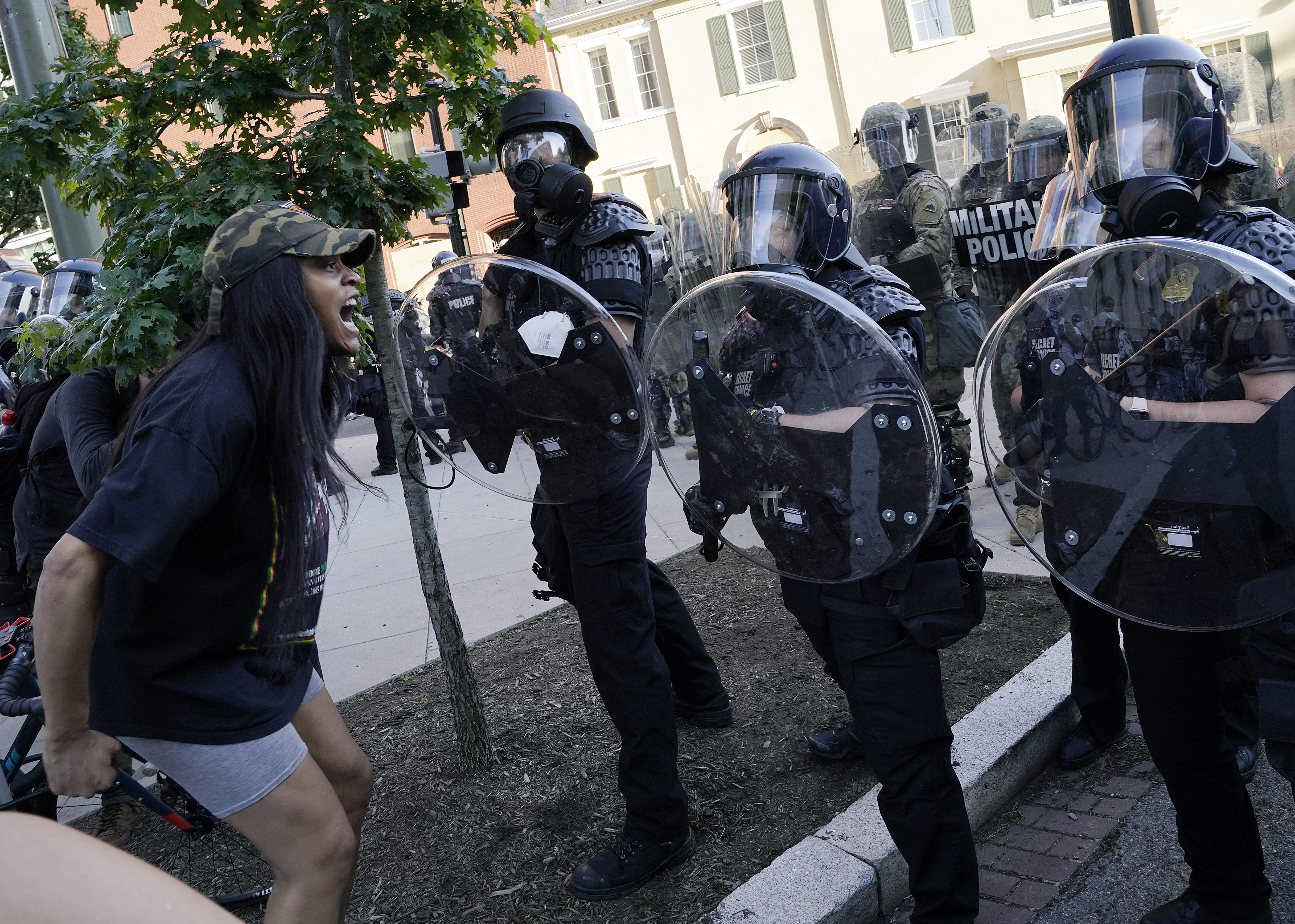 Demonstrators confront law enforcement during a protest on June 1, 2020, in downtown Washington, DC.