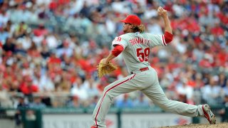 Tyson Brummett #59 of the Philadelphia Phillies pitches
