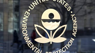 The U.S. Environmental Protection Agency's (EPA) logo is displayed on a door at its headquarters on March 16, 2017 in Washington, D.C.