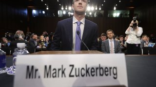 Facebook co-founder, Chairman and CEO Mark Zuckerberg arrives to testify before a combined Senate Judiciary and Commerce committee hearing in the Hart Senate Office Building on Capitol Hill April 10, 2018 in Washington, DC.