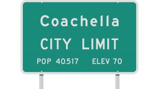 Vector illustration of the Coachella City Limits green road sign