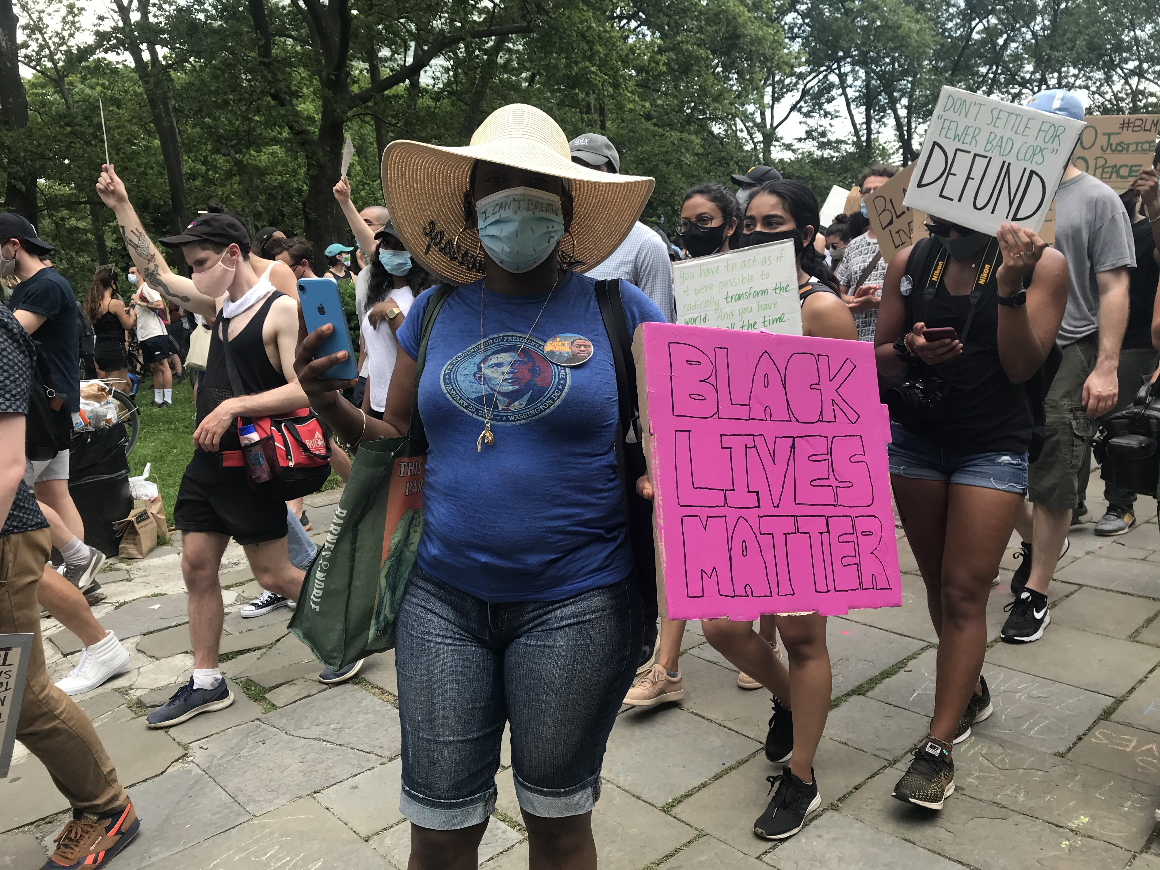 A marcher at a protest in Brooklyn, New York, on June 6, 2020