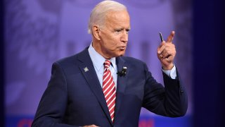 Democratic presidential hopeful former US Vice President Joe Biden gestures as he speaks during a town hall devoted to LGBTQ issues hosted by CNN and the Human rights Campaign Foundation at The Novo in Los Angeles on October 10, 2019.