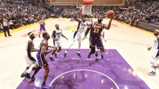LeBron James #23 of the Los Angeles Lakers shoots the ball against the Orlando Magic on January 15, 2020 at STAPLES Center in Los Angeles, California. NOTE TO USER: User expressly acknowledges and agrees that, by downloading and/or using this Photograph, user is consenting to the terms and conditions of the Getty Images License Agreement. Mandatory Copyright Notice: Copyright 2020 NBAE (Photo by Andrew D. Bernstein/NBAE via Getty Images)