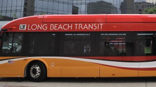 File Photo: One of the 25 new Long Beach Transit hybrid gasoline-electric buses on April 23, 2009. Nearly half of Long Beach TransitÕs 40-foot fleet will be comprised of hybrid buses with the addition of these new buses. Photo by (Photo by Jeff Gritchen/Digital First Media/Orange County Register via Getty Images)